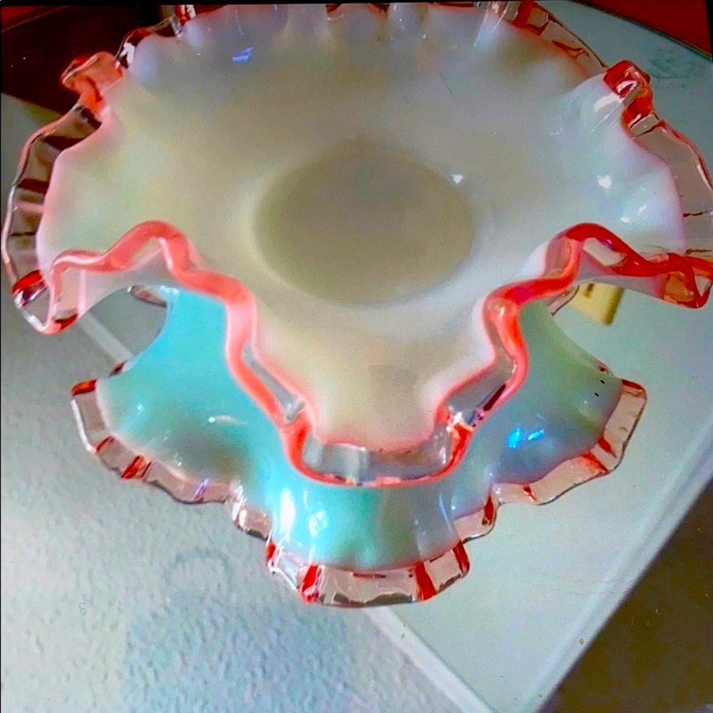 Vintage Beautiful White Pink Milk Glass Dish